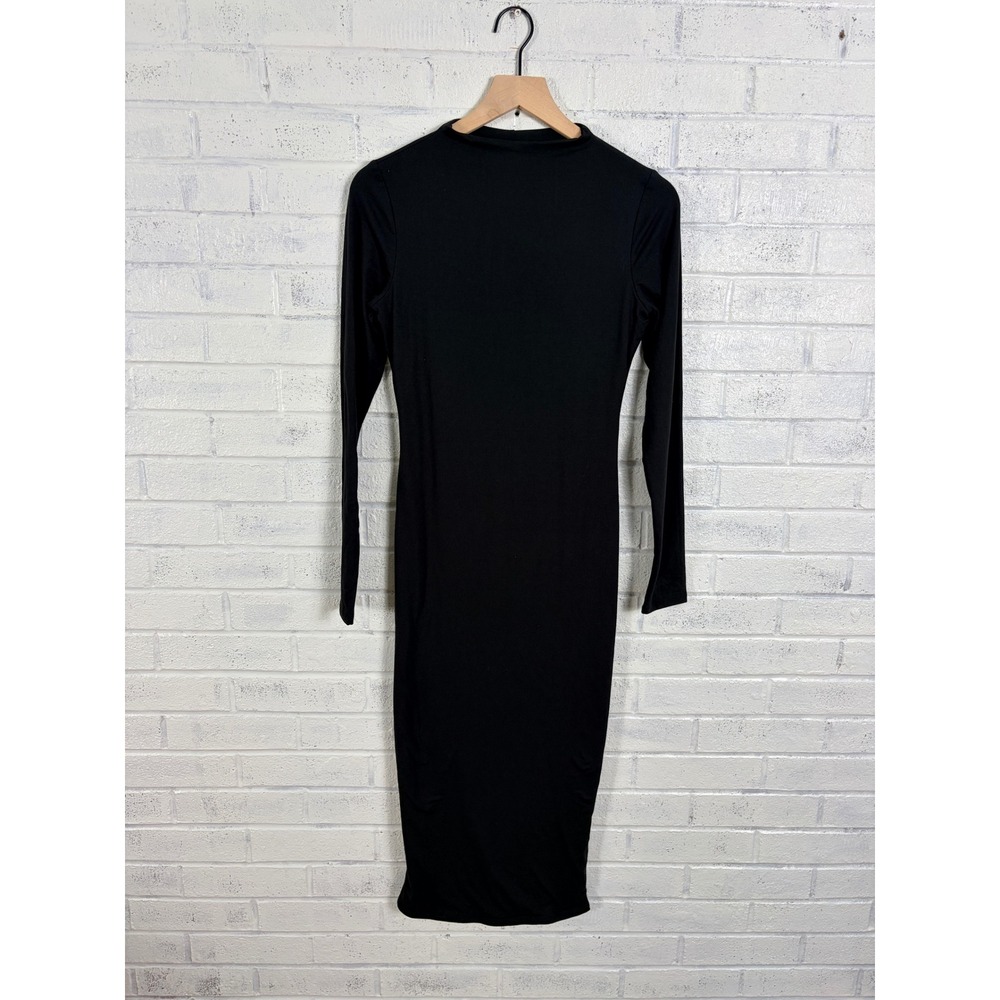 Naked Wardrobe Bodycon Midi Dress Womens XL Black Mock Neck Stretch Long Sleeve